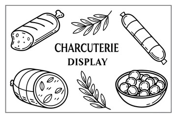 Elegant black and white charcuterie display design for food and culinary illustrations