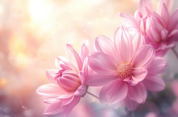 Fototapeta premium Delicate pink flowers bathed in warm sunlight