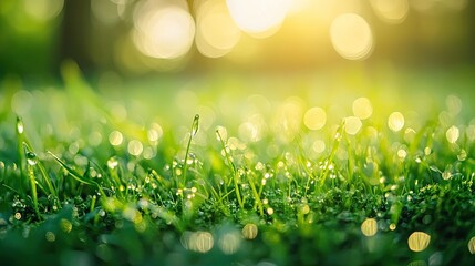 Obraz premium Dewy Grass Sunrise with Nature Scene.