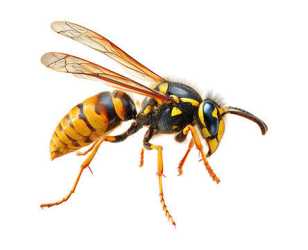 Closeup on a worker Asian hornet , Vespa veluatina an invasive species and threat to the European honeybee cultures isolated against a transparent background 
