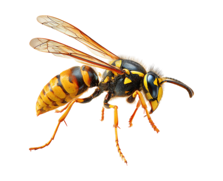 Closeup on a worker Asian hornet , Vespa veluatina an invasive species and threat to the European honeybee cultures isolated against a transparent background 