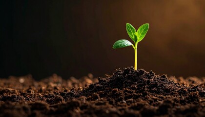 Young Sprout Emerging from Rich Soil New Growth Concept.
