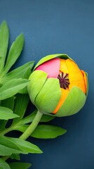 Delicate Orange And Pink Poppy Bud Closeup