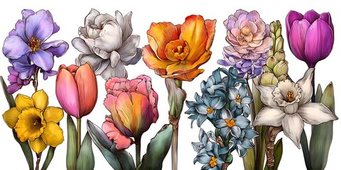 Vibrant Spring Blooms A Collection of Watercolor Flowers