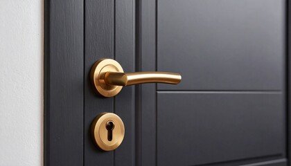 Obraz premium Modern Black Door with Gold Handle Interior Design Detail.