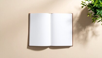 Blank Notebook Mockup with Plant and Soft Light for Wellness Branding.