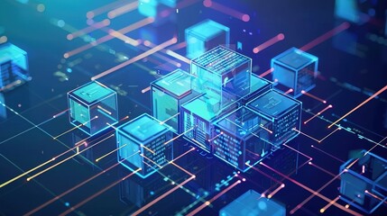 Blue Transparent 3D Block Technology Background – a captivating and futuristic visual. The transparent blue blocks form a modern digital landscape with depth and innovation.