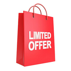 Red shopping bag featuring a "LIMITED OFFER" label in bold letters.