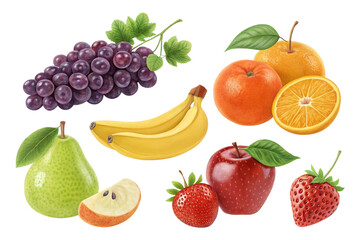 Naklejka premium Set of fruits and berries, Assorted fresh fruits illustration on white background