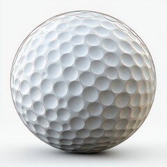 Close-up view of a white golf ball showing dimples on its surface with soft lighting