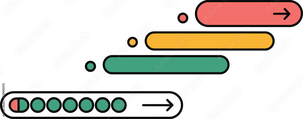 Aufkleber progress and stages illustrated with colorful vector graphics representing growth and development