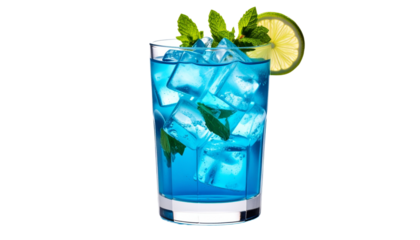 Close up of a Blue Mojito Drink Isolated on White Background