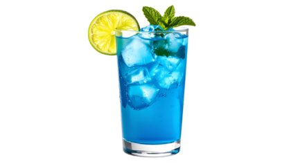 Close up of a Blue Mojito Drink Isolated on White Background