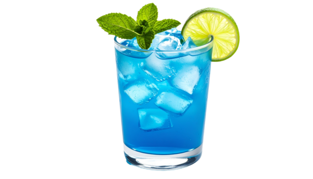 Close up of a Blue Mojito Drink Isolated on White Background