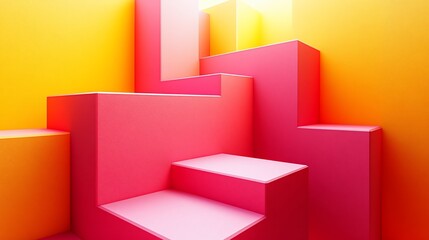 Abstract geometric architecture in bright yellow and pink tones creating depth