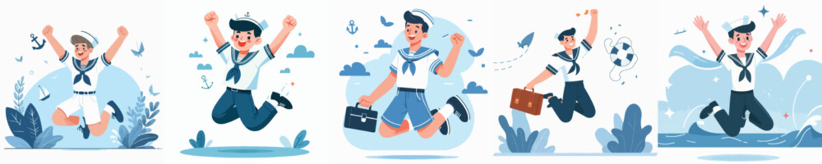 vector character sailor celebration jump