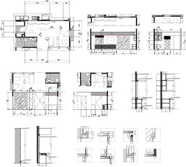 Drawings 2d,working room, fitness room, furniture, section, detail, interior decorations, vector styles.