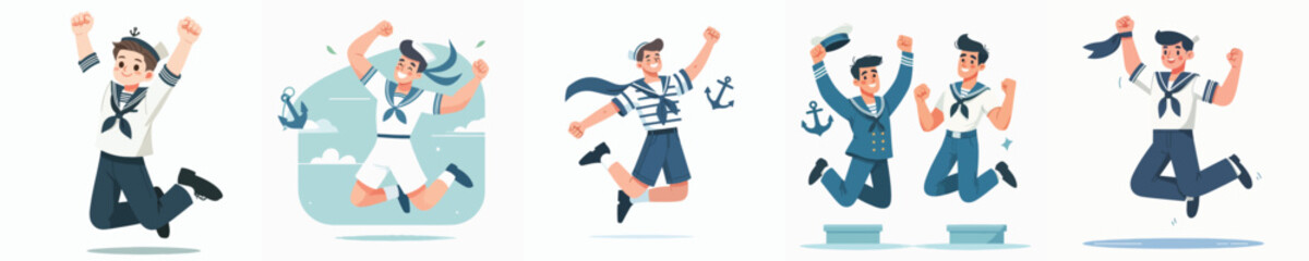 vector character sailor celebration jump