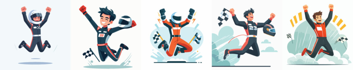 racer character vector celebration jump