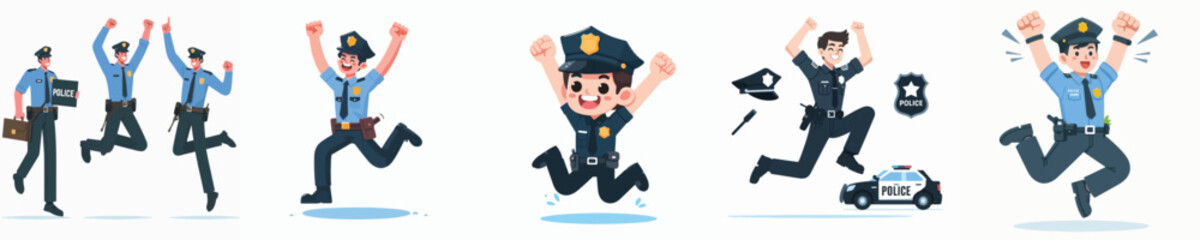 a bunch of police vectors celebrating jumping