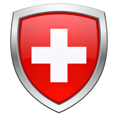 Fototapeta premium Shield featuring a red background with a white cross symbol, representing Swiss national identity.