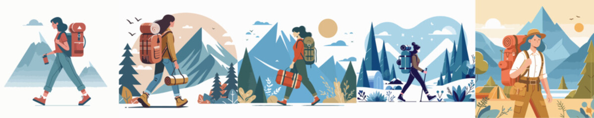 vector woman carrying mountain bag