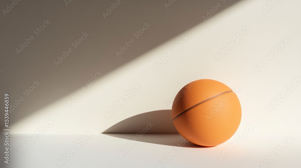 Poster orange egg-shaped object with a line casts a shadow on a white surface.