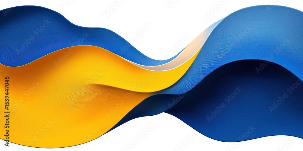 Poster abstract flowing waves in vibrant blue and golden yellow hues creating a dynamic and smooth visual m