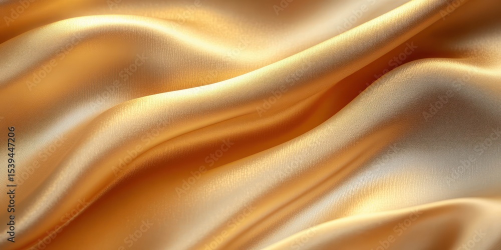 Poster smooth shiny golden silk fabric with gentle folds and reflective highlights creating a luxurious and