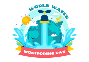 World Water Monitoring Day Vector Illustration with Droplets and Planet Earth for Awareness and Protection of Water Resources in a Background