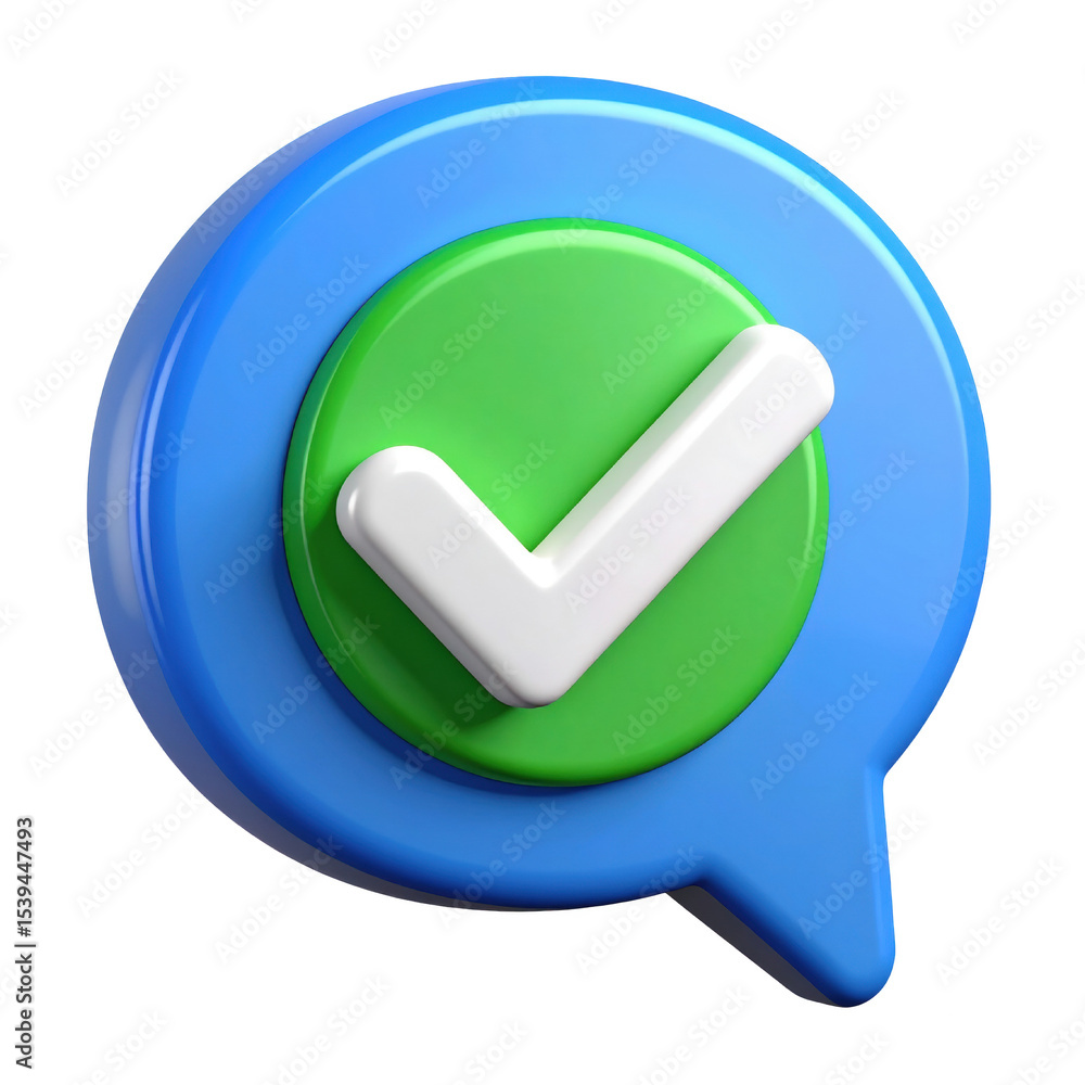 Poster 3d checkmark icon within a speech bubble, symbolizing confirmation or approval.
