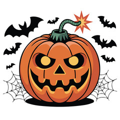 pumpkin bomb halloween vector illustration isolated on white background