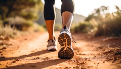 Woman Hiking Desert Trail Sunset.