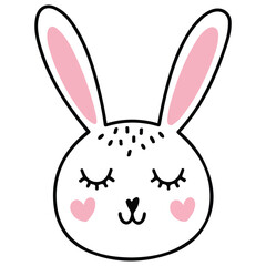 cute white bunny portrait in pastel colors isolated vector illustration