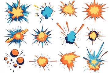 Collection of colorful cartoon explosion and splash effects