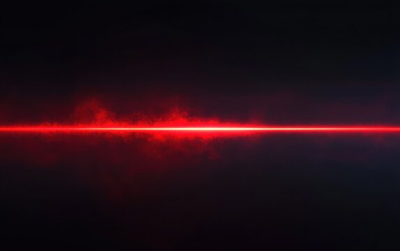 Bright red horizontal laser beam glowing with smoky red mist against a dark black background, evoking a sense of energy and intensity