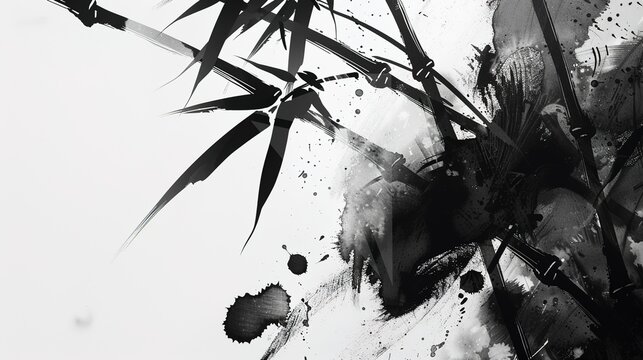 Ink Bamboo Background – a serene and elegant visual. The traditional ink brush strokes create a peaceful and artistic natural scene.