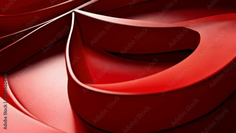 Poster abstract red wavy ribbon pattern with elegant curves and smooth surface texture, perfect for valenti