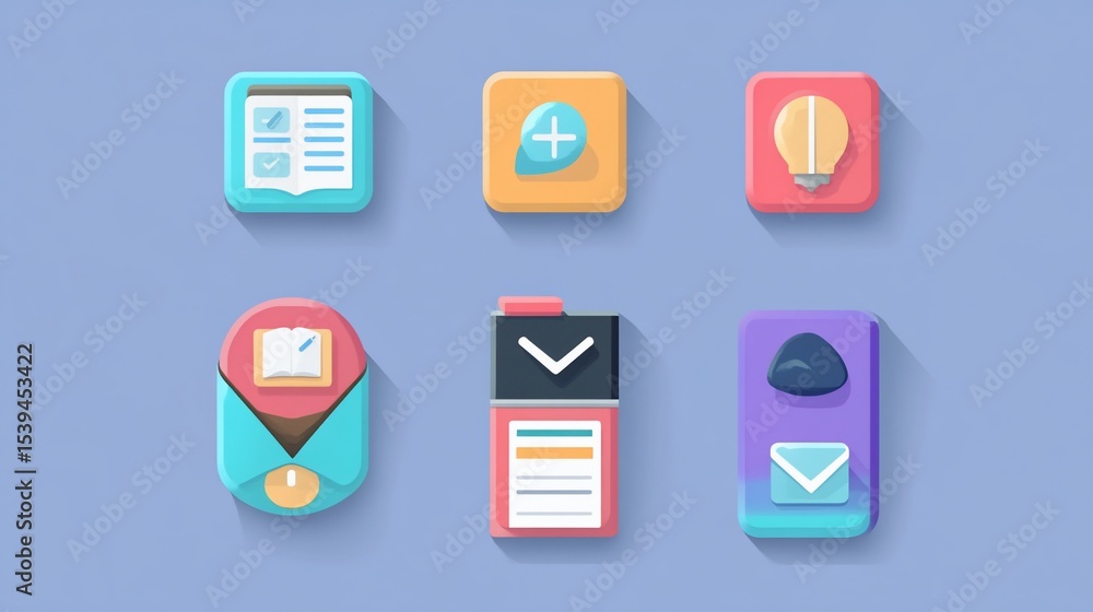 Aufkleber collection of colorful flat design icon set for user interface design