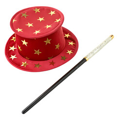 Red Magician's Hat and Wand: Props for Illusionists, Stage Magic, and Costume Parties