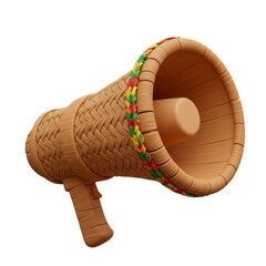  stylized megaphone, predominantly light brown, with intricate weaving patterns reminiscent of straw or wickerwork AI-generated transparent PNG