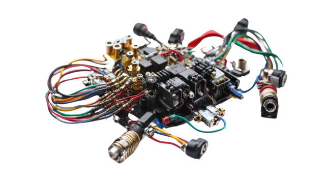 Engine control unit (ECU) and wiring harness Transparent background, PNG