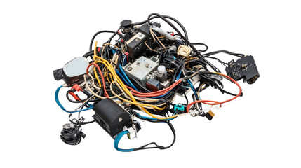 Engine control unit (ECU) and wiring harness Transparent background, PNG