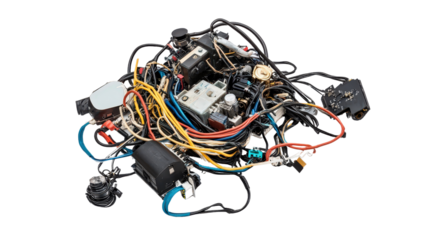 Engine control unit (ECU) and wiring harness Transparent background, PNG