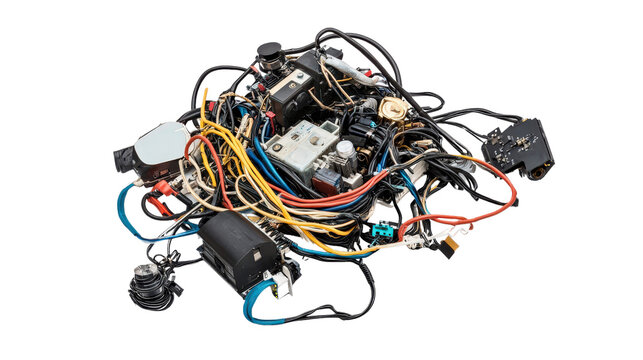 Engine control unit (ECU) and wiring harness Transparent background, PNG
