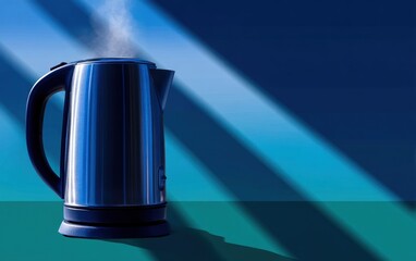 Modern kettle, sunlit backdrop