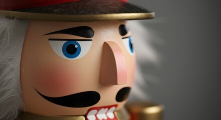 Nutcracker soldier. nutcracker, soldier, face, closeup, Christmas, festive, holiday, toy, background,