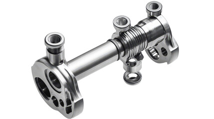 Engine piston with connecting rod, clean metal texture Transparent background, PNG