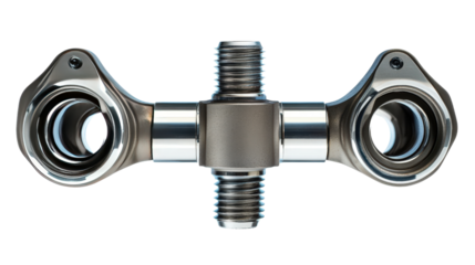 Engine piston with connecting rod, clean metal texture Transparent background, PNG