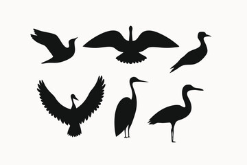 Collection of Bird Silhouettes Elegant Black and White Bird Illustrations